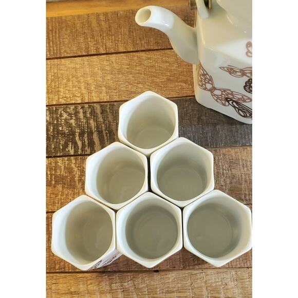 Tea Set Teapot Warmer Sato Gordon Collection Six Cups Brown Gold Butterflies - Picture 3 of 14